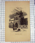 Original Old Antique Print Engraving Eglise Sablon Brussels Architecture