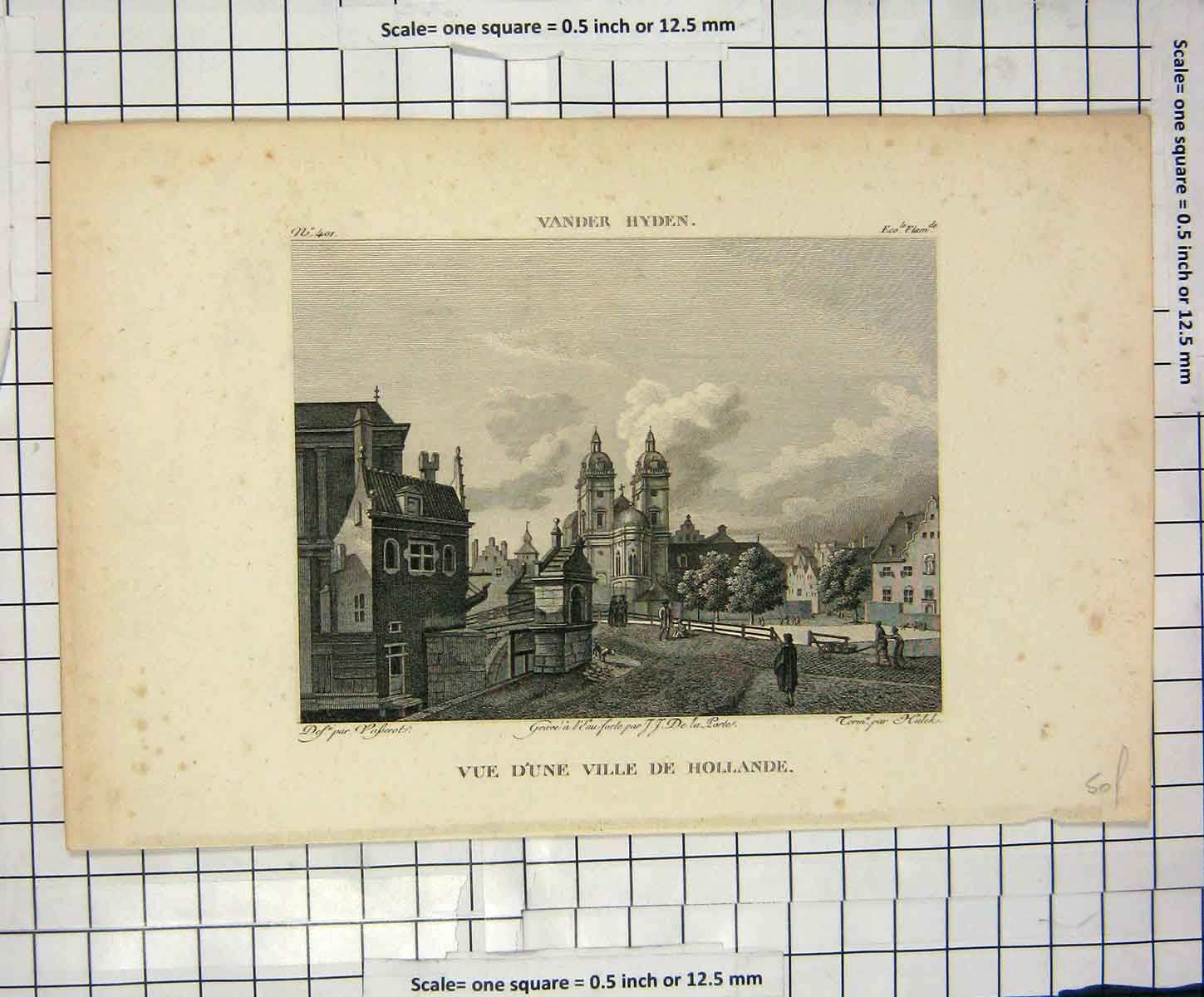 Original Old Antique Print Engraving Vue D'Une Ville Hollande Vander Hyden