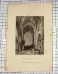 Original Old Antique Print 1836 Winchester Cathedral Choir Woods Garland 19th