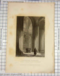 Old Antique Print 1836 Winchester Cathedral Font Wykeham Monument Browne 19th