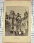 Original Old Antique Print France Architecture Cour De La Bourse Caen Charaire