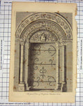Original Old Antique Print Grand Door Barfreston Church Kent Architecture