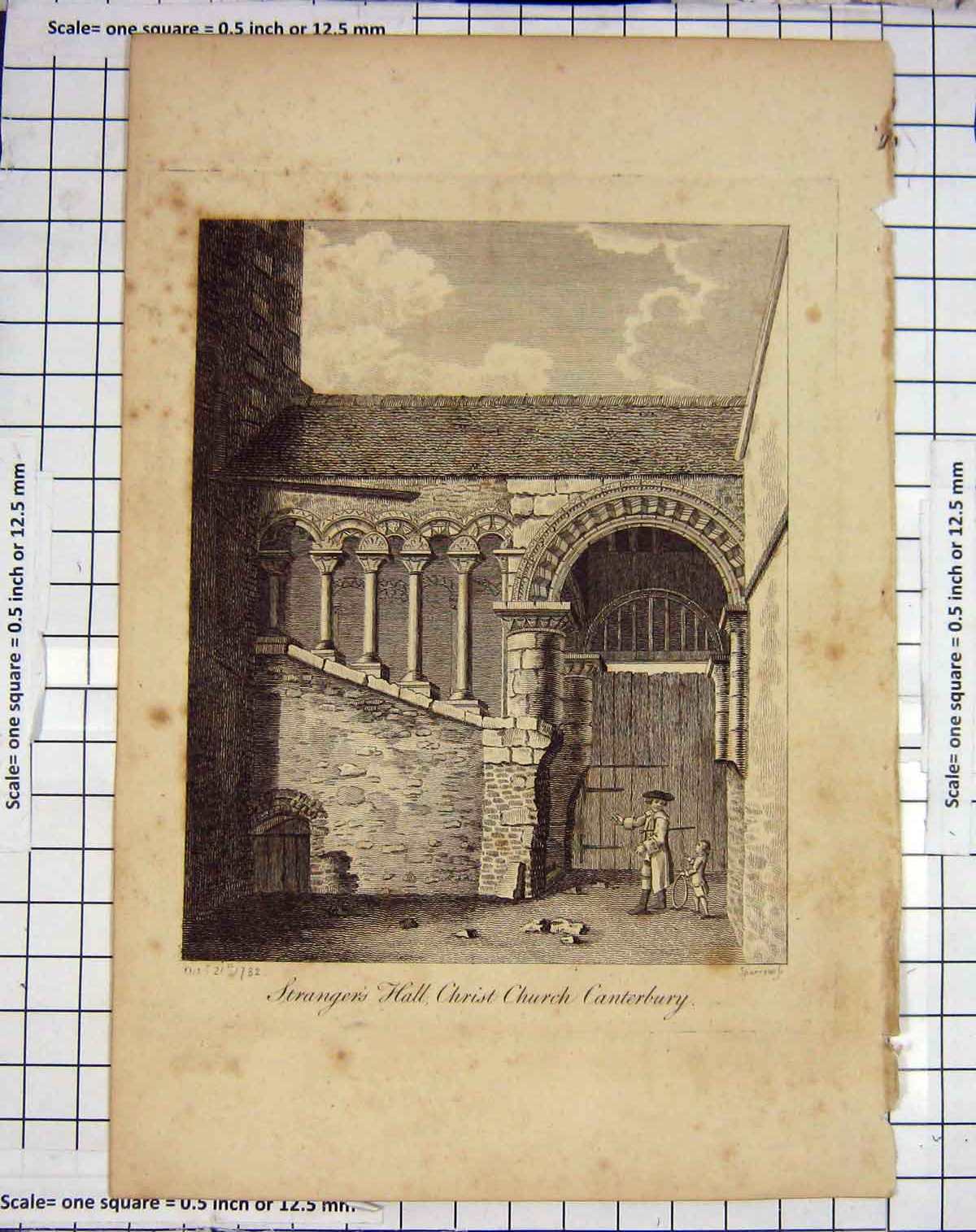 Old Antique Print 1782 Stranger'S Hall Christ Church Canterbury Sparrow 18th