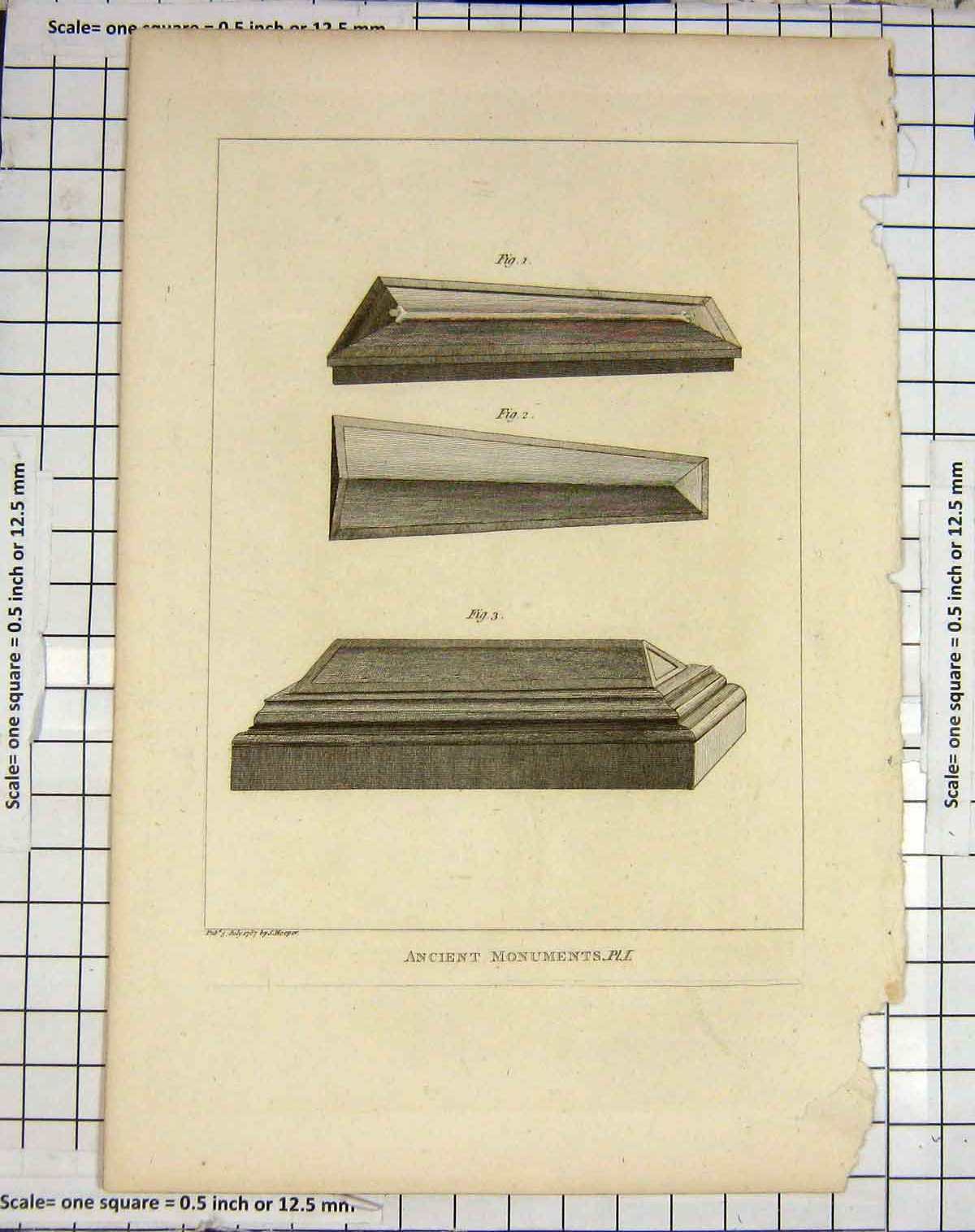 Original Old Antique Print 1787 Hooper Engraving Ancient Monuments 18th Century