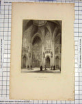 Original Old Antique Print Winkles Engraving Garland Ely Cathedral Octagon