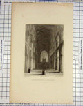 Old Antique Print Peterborough Cathedral Nave Garland Winkles Engraving