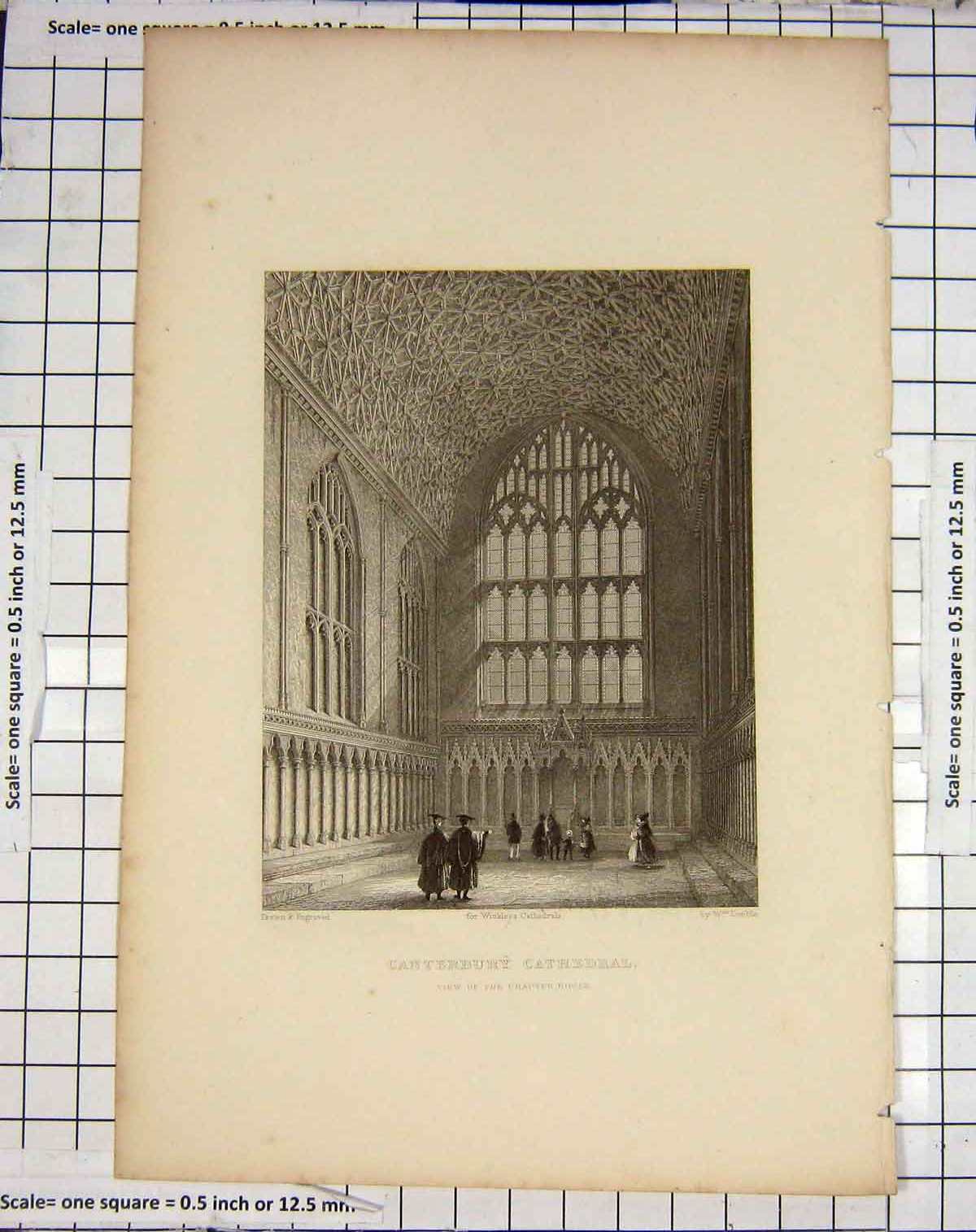 Original Old Antique Print Canterbury Cathedral Chapter House Deeble Winkles