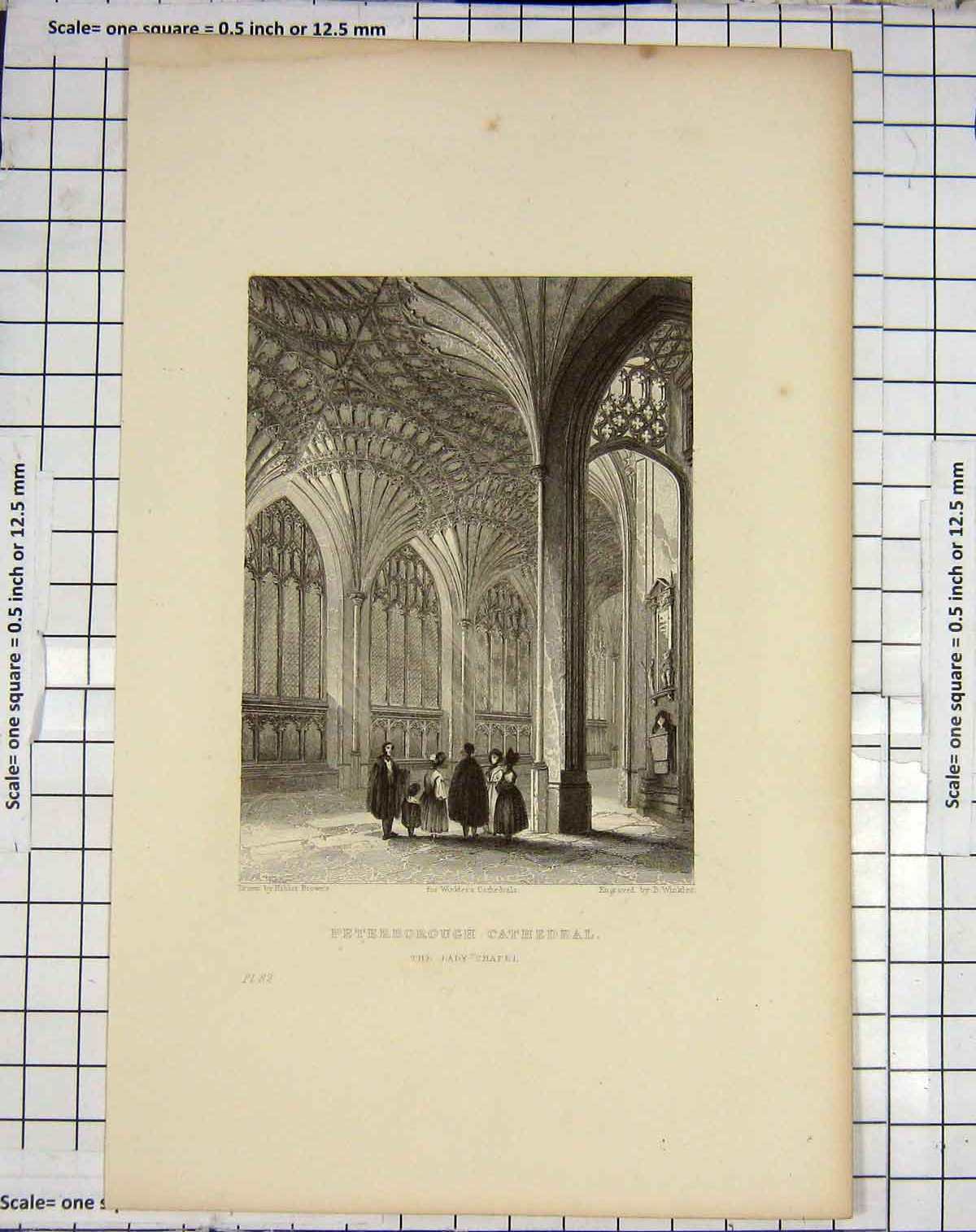 Original Old Antique Print Peterborough Cathedral Lady Chapel Winkles Browne