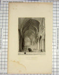 Original Old Antique Print Exeter Cathedral Nave Winkles Salmon Engraving