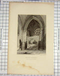 Original Old Antique Print Exeter Cathedral Bishop Stafford Winkles Salmon