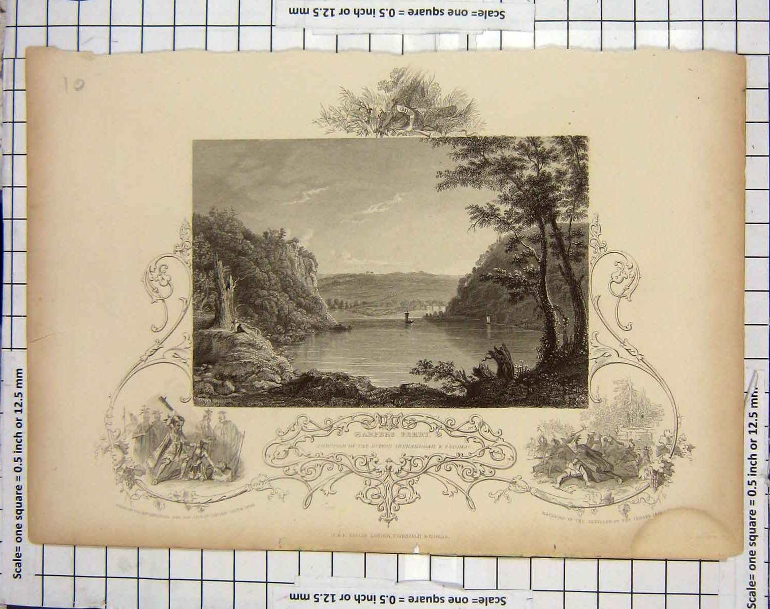 Original Old Antique Print Harpers Ferry River Shenandoah Potomac Engraving