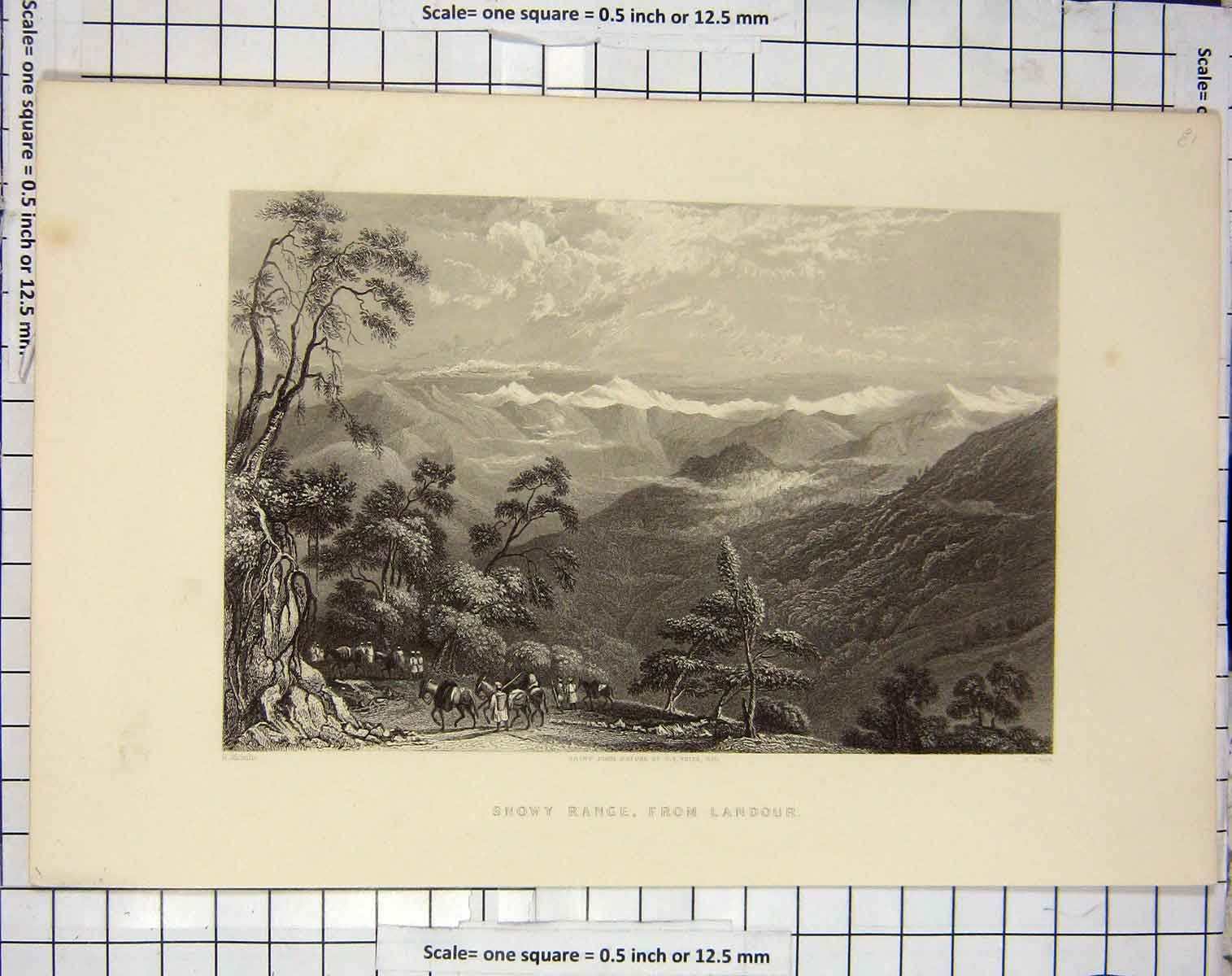Old Antique Print Snowy Range Mountains Landour Lacy Melville Engraving