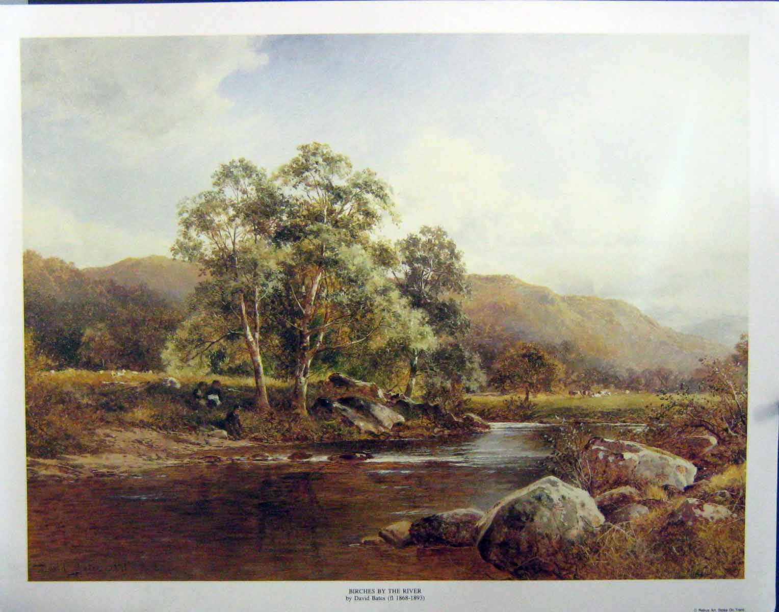 Original Old Antique Print Bates Large Colour Landscape Mountains River