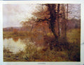 Original Old Antique Print Waite Large Colour Autumn Landscape Trees River