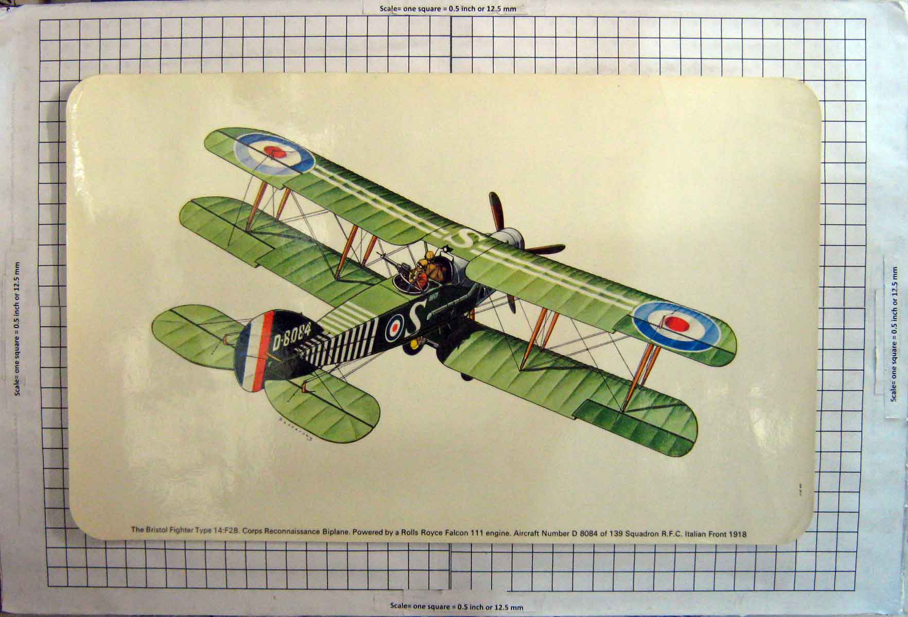 Original Old Antique Print Bristol Fighter 14 F 28 Rolls Royce Falcon 111