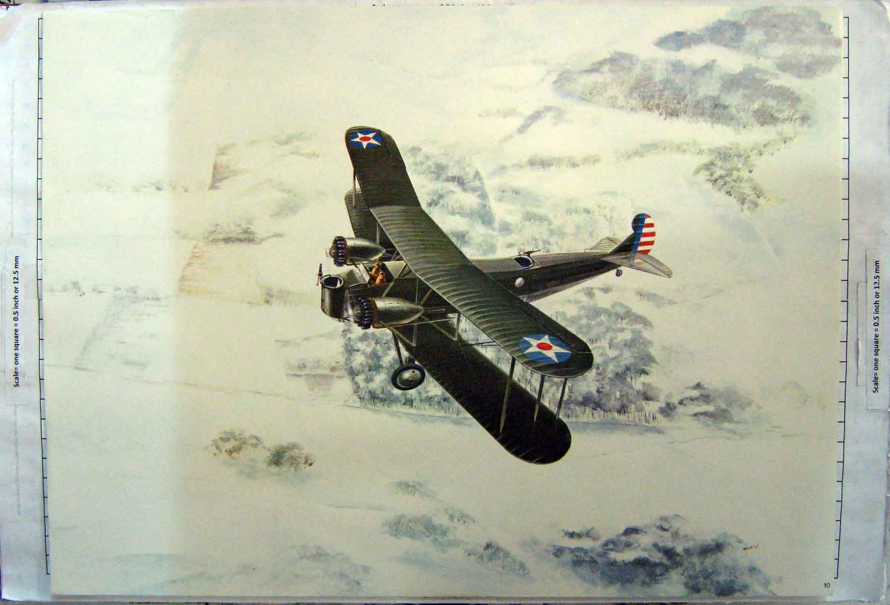 Original Old Antique Print Colour War Plane Aircraft America