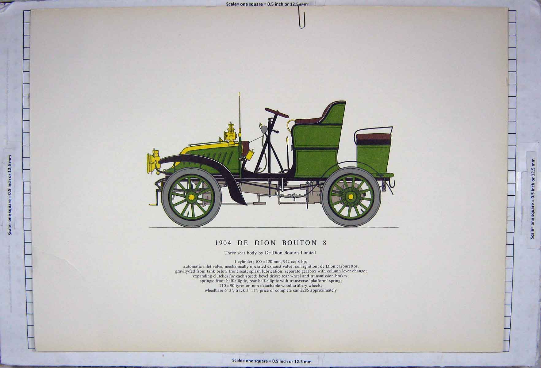 Original Old Antique Print Damaged 1904 De Dion Bouton Motor Car Three Seat