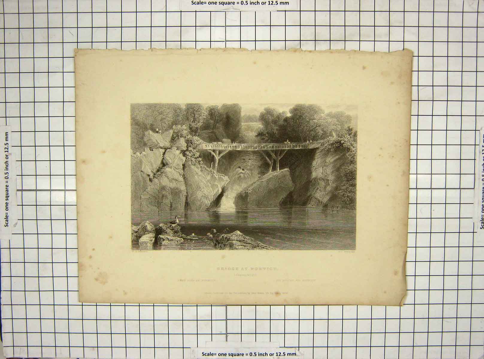 Old Antique Print 1839 View Bridge Norwich Connecticut Armytage Bartlett 19th
