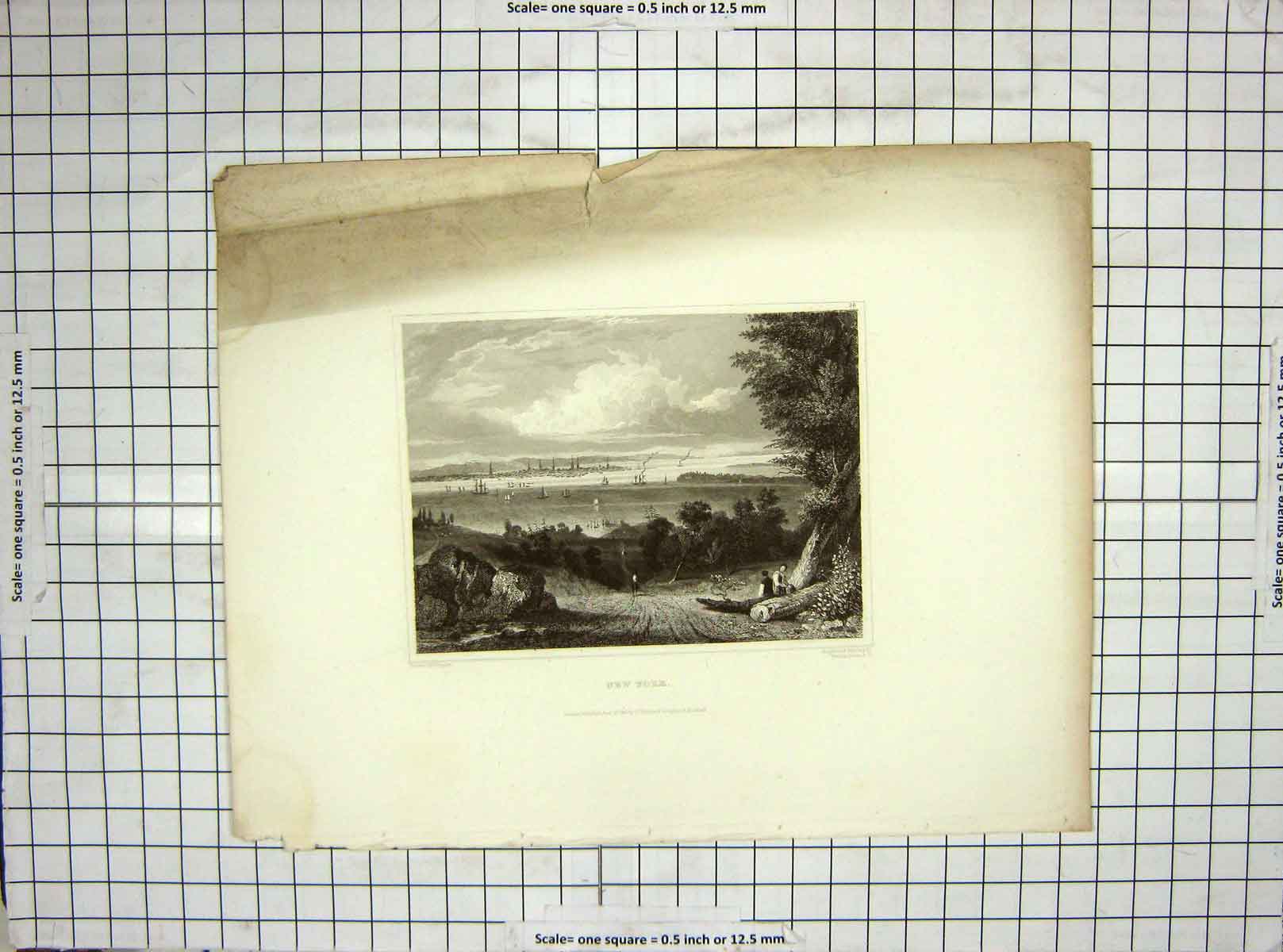 Original Old Antique Print 1831 View New York America Ships Engraving Fenner