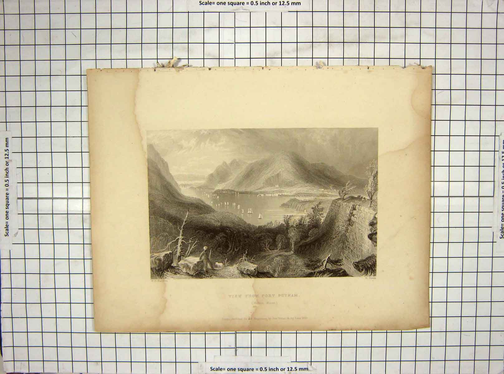 Original Old Antique Print 1839 Fort Putam Hudson River America Sands Bartlett