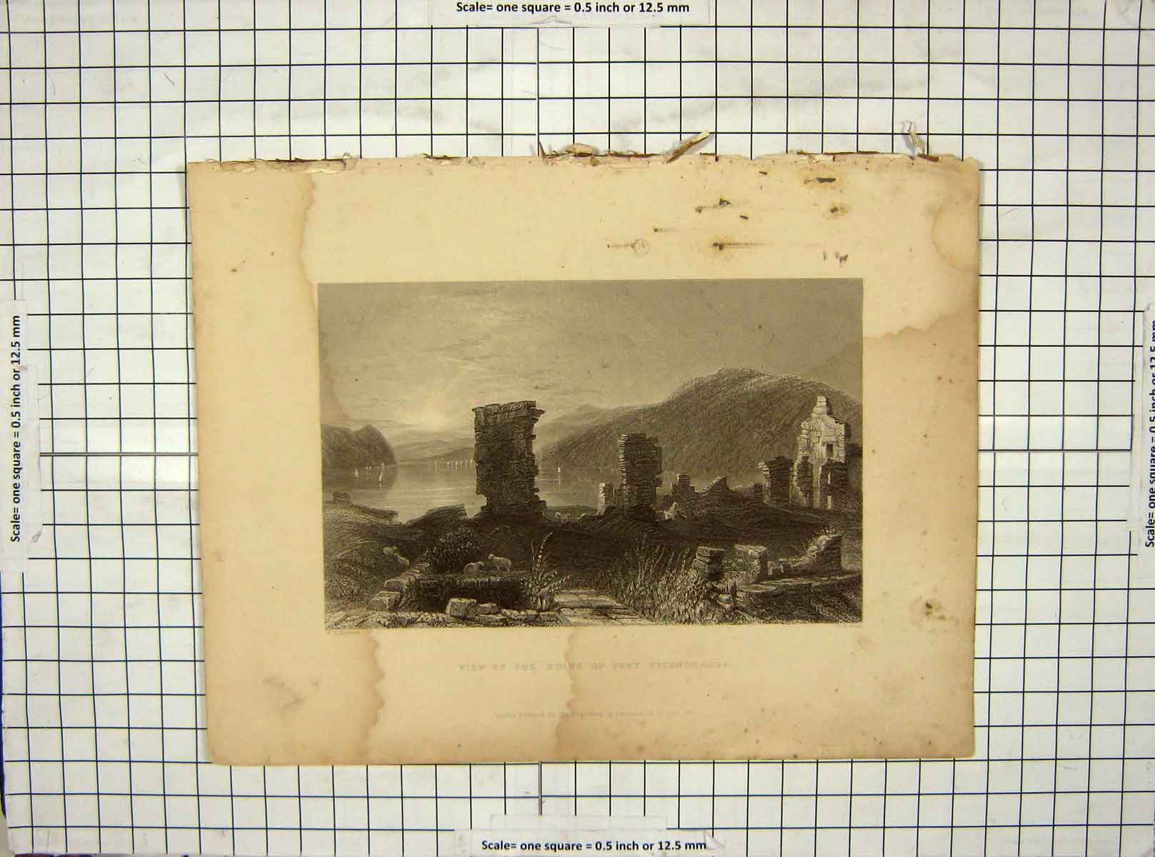 Original Old Antique Print 1837 View Ruins Fort Toconderoga Bartlett Prior 19th