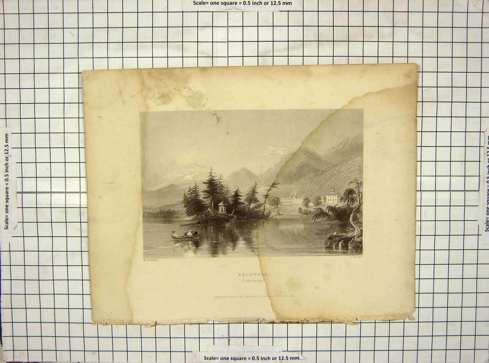 Original Old Antique Print 1839 View Caldwell Lake Georga Cousen Bartlett 19th