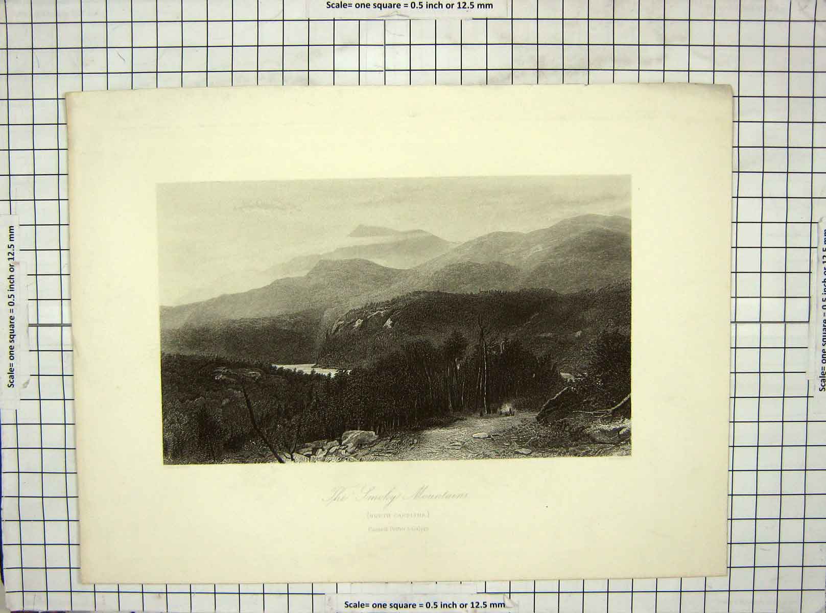 Original Old Antique Print C1850 Hinselwood Martin Smoky Mountains Carolina