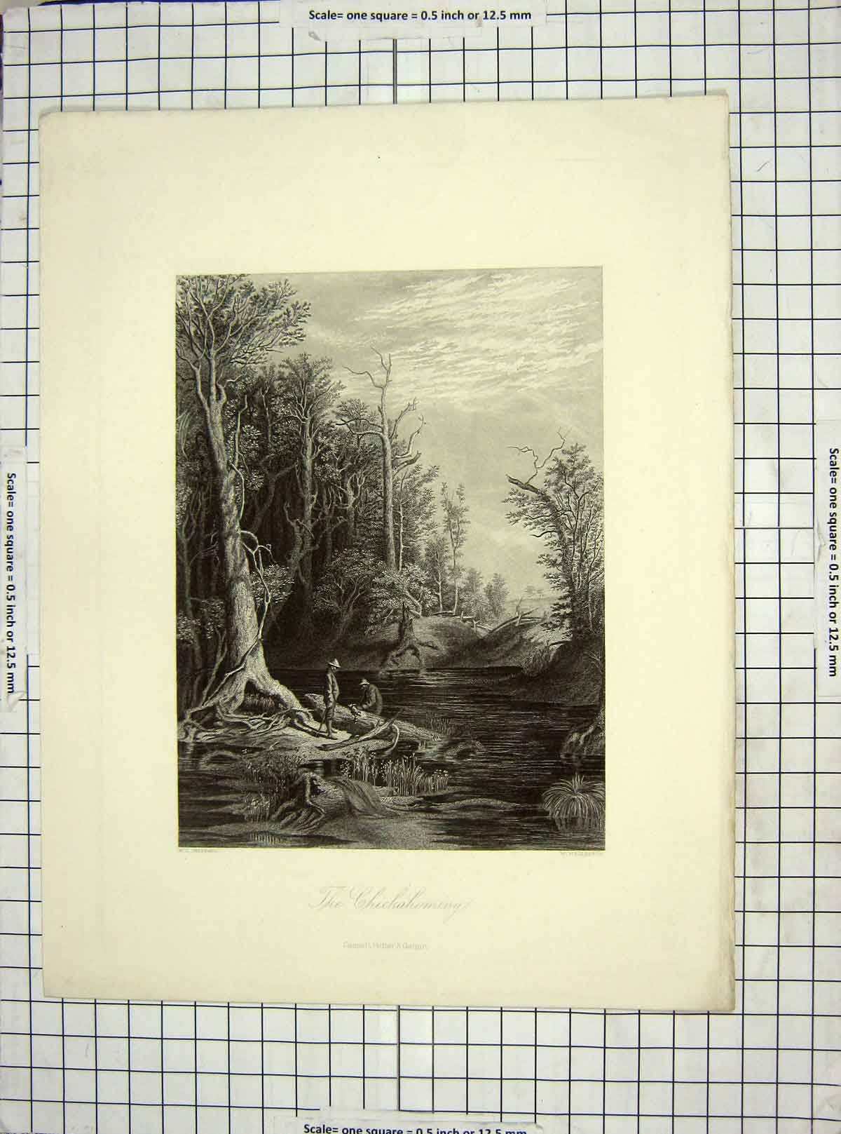 Original Old Antique Print C1850 Wellstood Sheppard Chickahominy Hunting Men