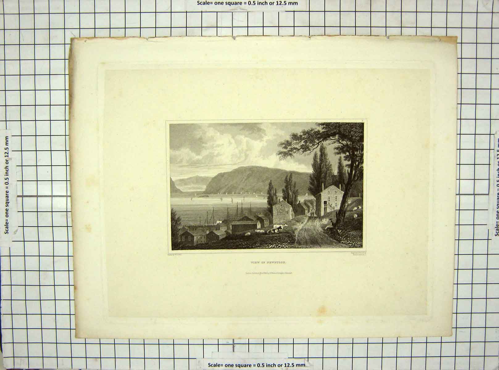 Original Old Antique Print 1830 View Newburgh Engraving Wall Fenner Sears 19th