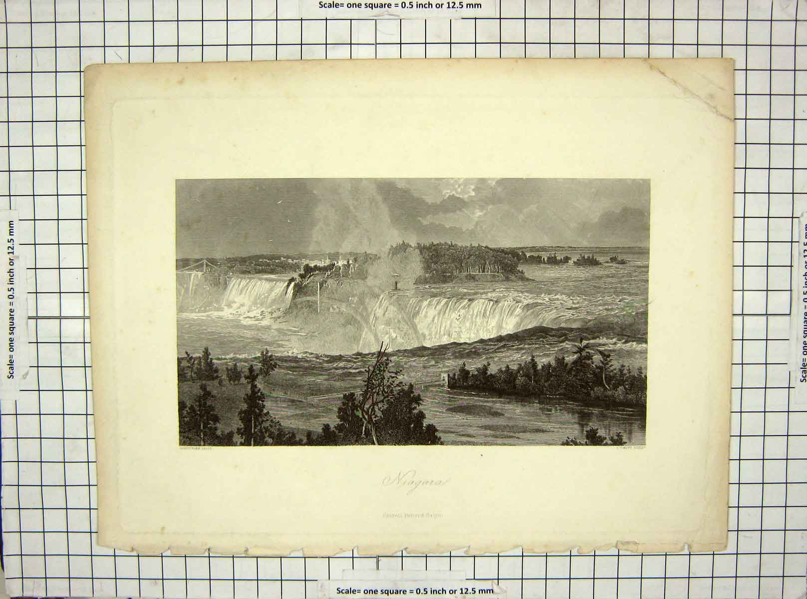 Original Old Antique Print C1850 Fenn Hunt Engraving View Niagara Falls River