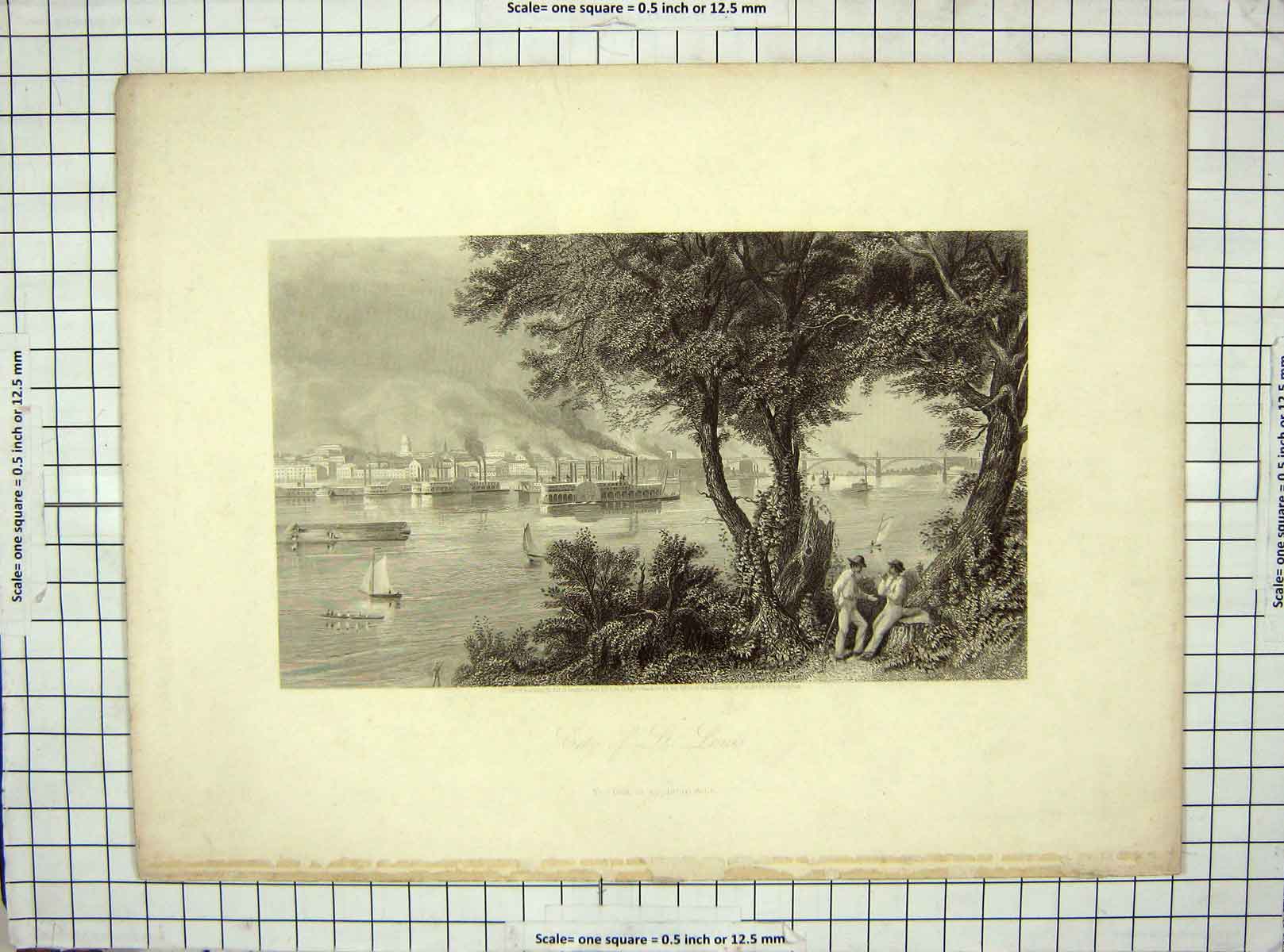 Old Antique Print 1872 Engraving View City St. Louis America Boats Trees 19th
