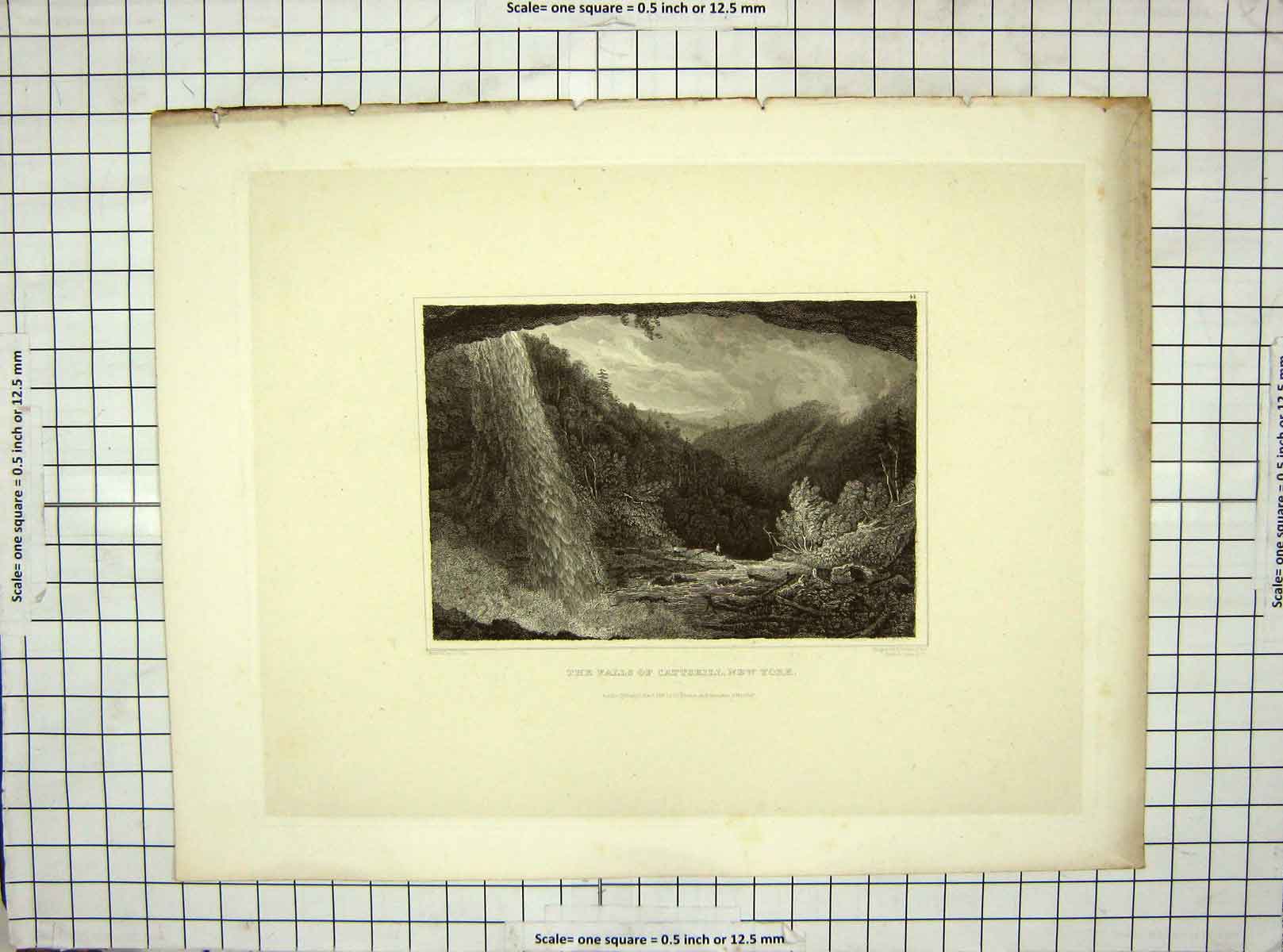 Old Antique Print C1850 Fenner Sears Cole View Falls Cattskill New York 19th