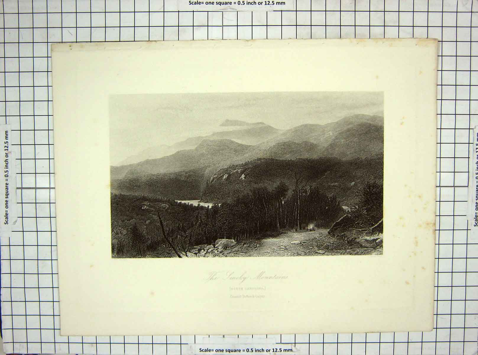 Original Old Antique Print C1850 Hinshelwood Smoky Mountains North Carolina