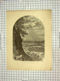 Original Old Antique Print C1850 View East Rock New Haven River Trees America