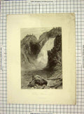 Old Antique Print C1850 Moran Hunt Upper Yellowstone Falls River America 19th