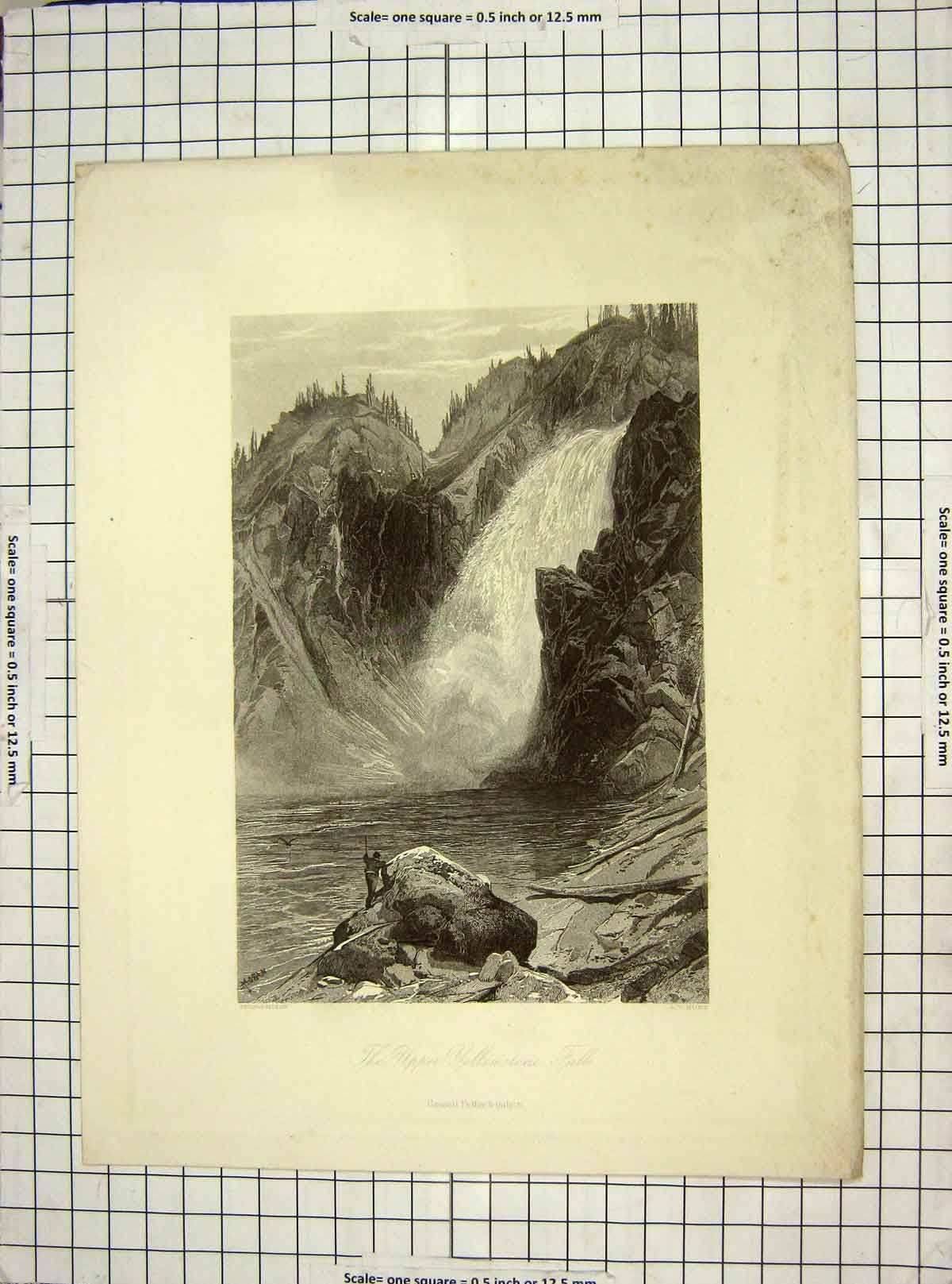 Old Antique Print C1850 Moran Hunt Upper Yellowstone Falls River America 19th