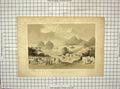 Original Old Antique Print C1850 Simoda American Grave Yard Ships Mountains