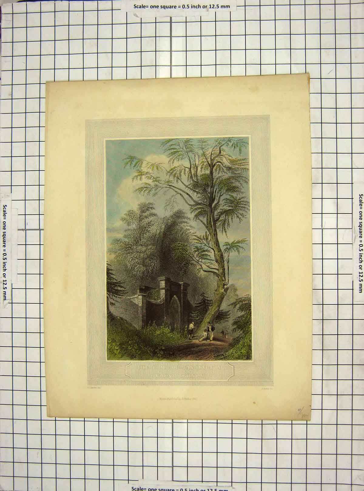 Original Old Antique Print 1850 Bartlett Archer Tomb Washington Mount Vernon