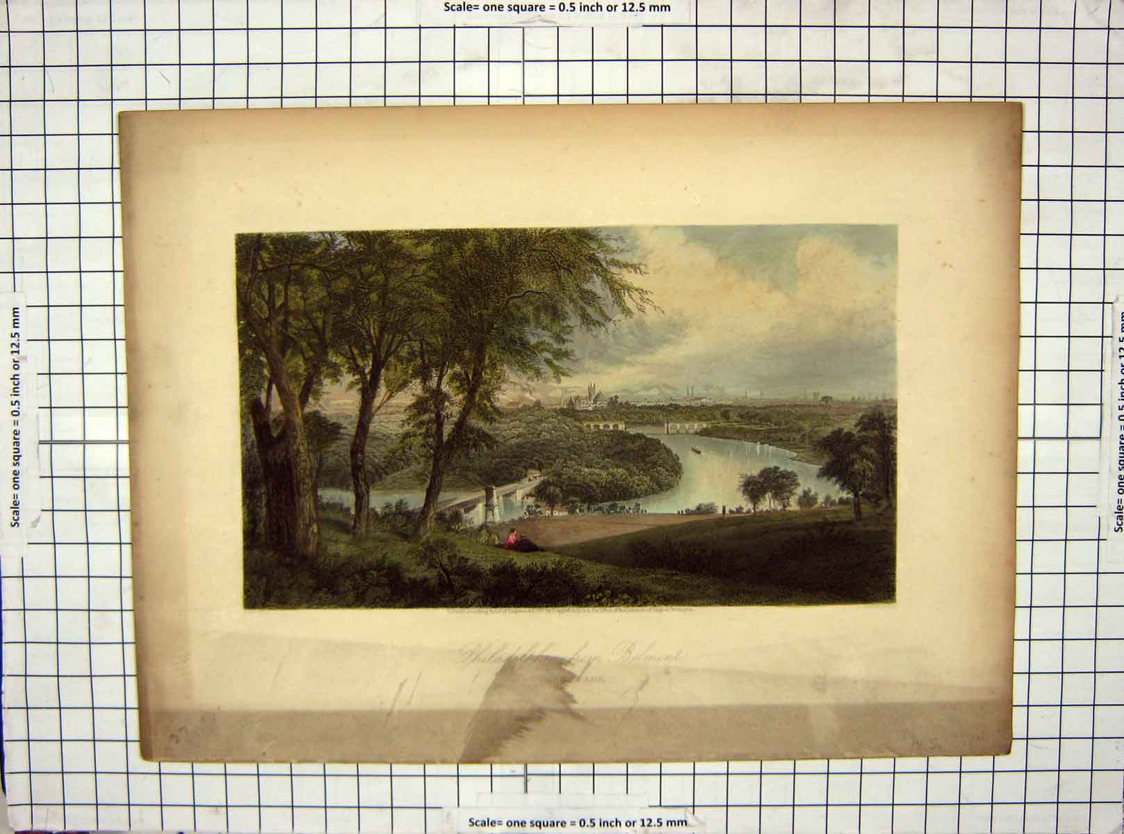 Original Old Antique Print 1873 View Philadelphia Belmont West Park America