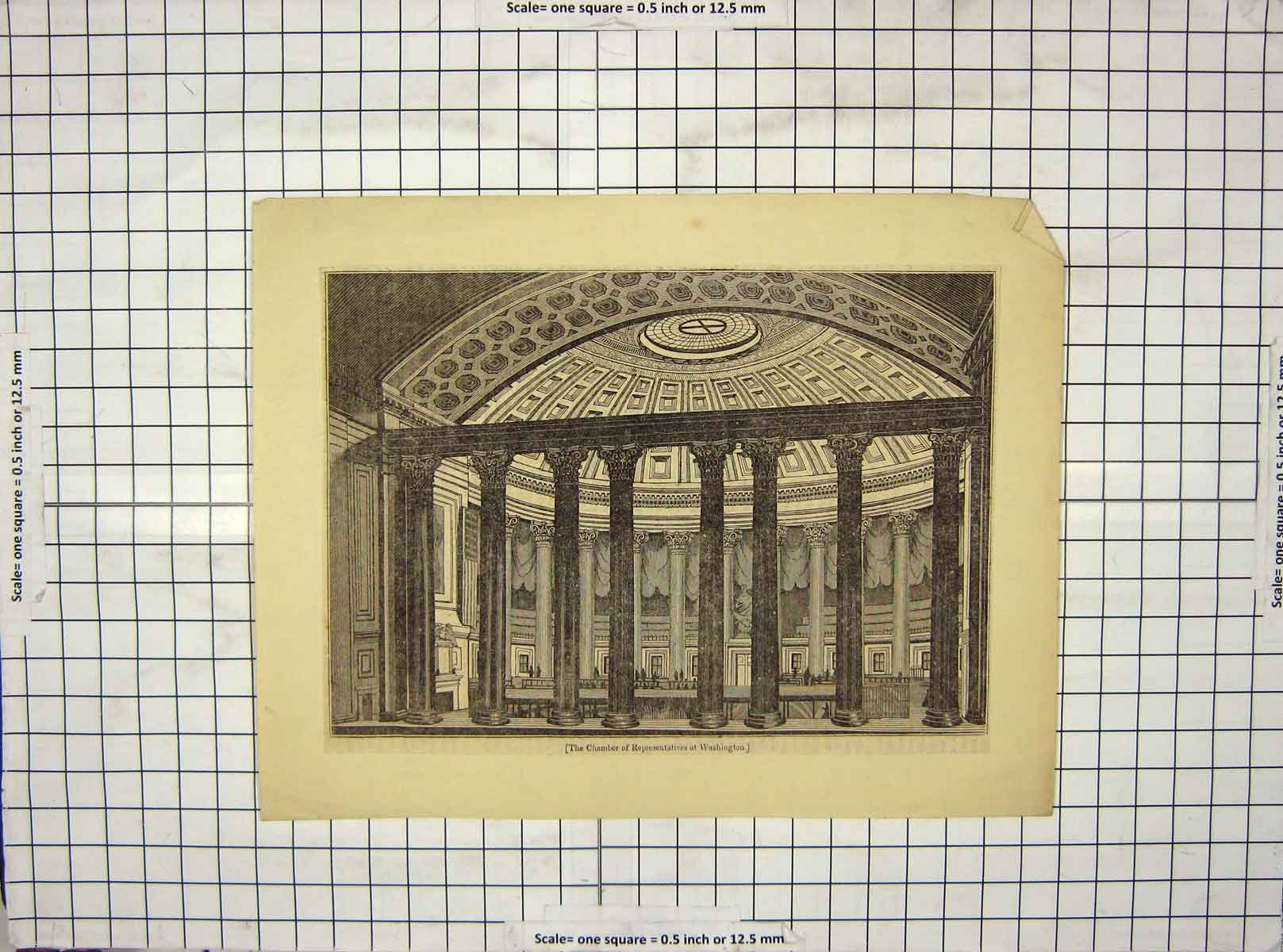 Original Old Antique Print C1850 Chamber Representatives Washington America