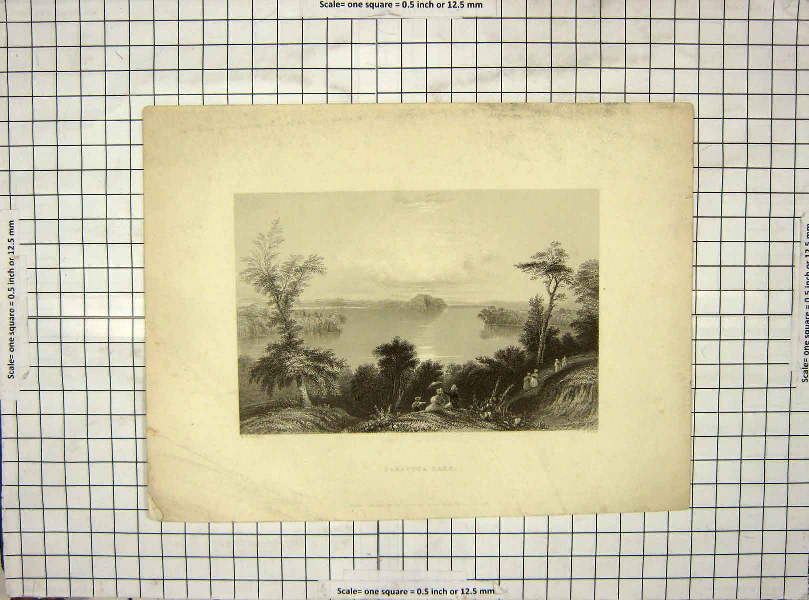 Original Old Antique Print 1839 View Saratoga Lake Engraving Wallis Bartlett