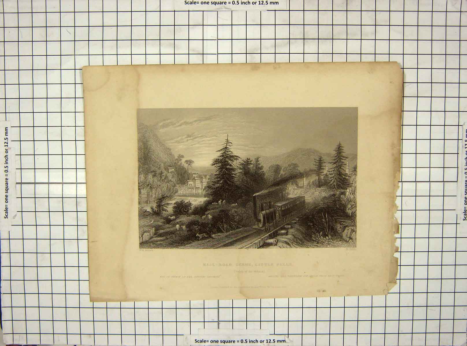 Old Antique Print 1839 Railway Train Little Falls Mohawk Sands Bartlett 19th