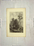 Original Old Antique Print C1850 Bartlett Cousen Tomb Washington Mount Vernon