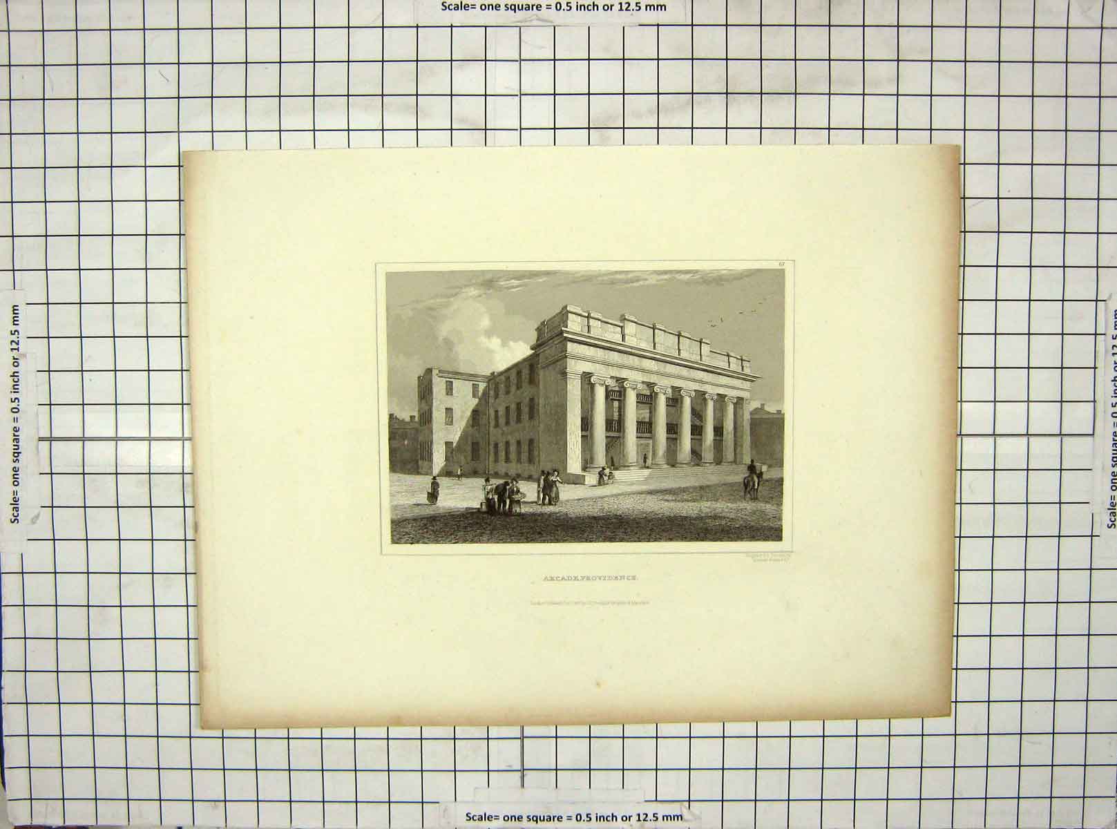 Old Antique Print 1831 View Arcade Providence Architecture Fenner Sears 19th