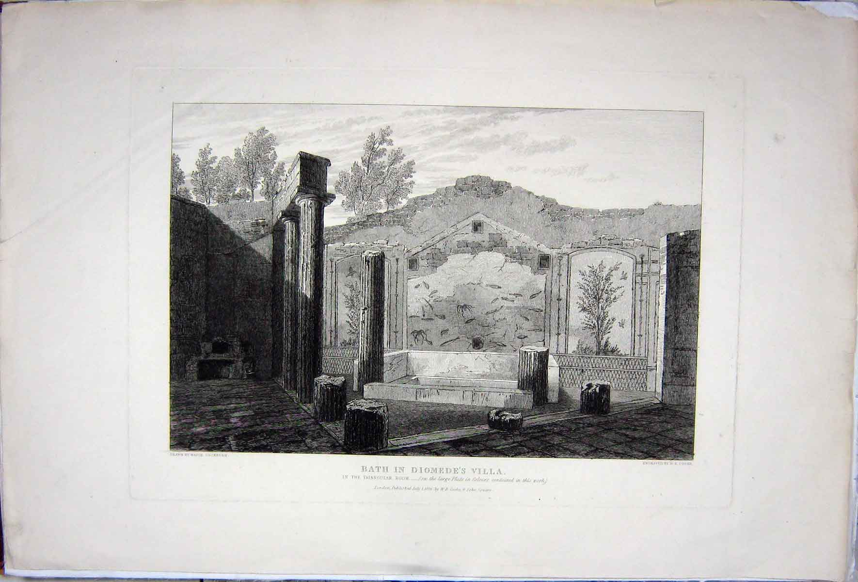 Old Antique Print 1826 Bath Diomede Villa Triangular Room Cooke Cockburn 19th