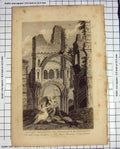Original Old Antique Print Lindisfarne Holy Island Monastery Northumberland