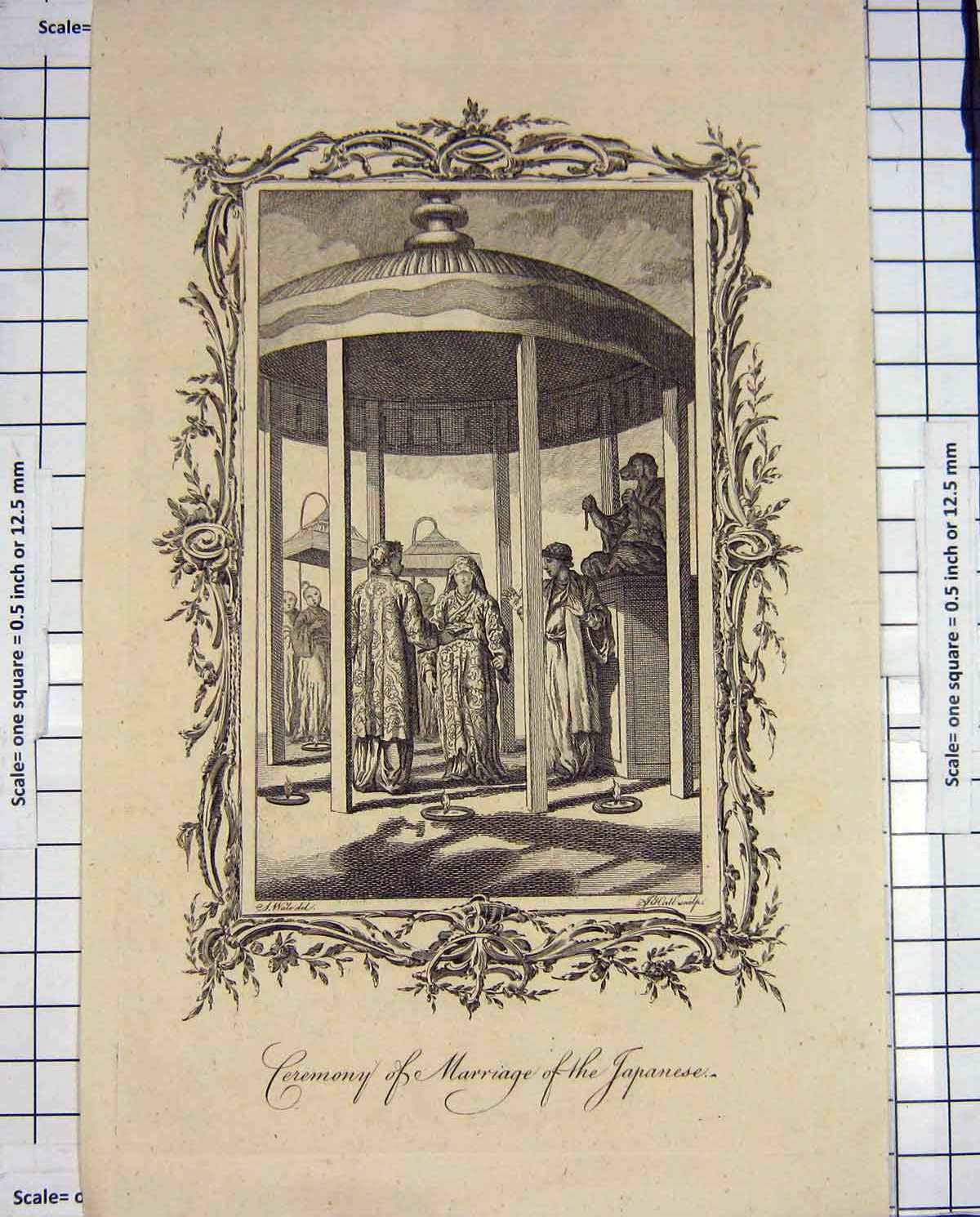 Original Old Antique Print Engraving Ceremony Marriage Japanese People Wedding