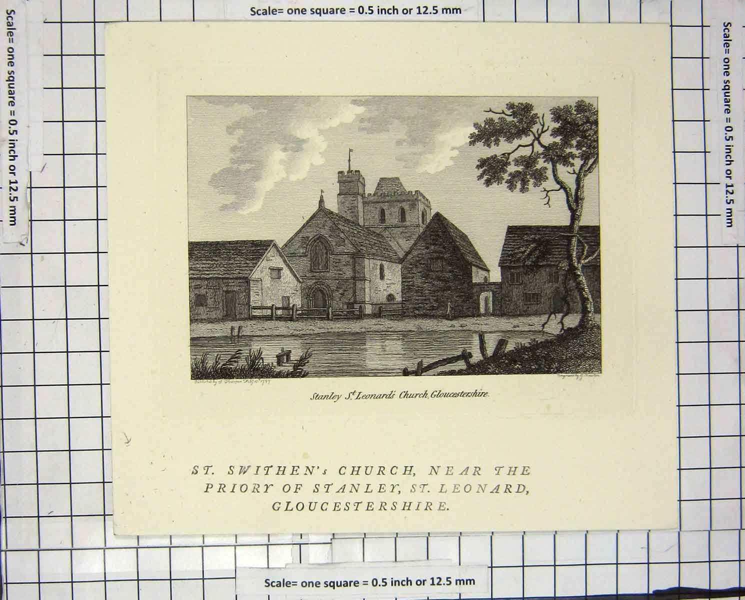 Original Old Antique Print 1787 Engraving St. Swithen'S Church Priory Stanley