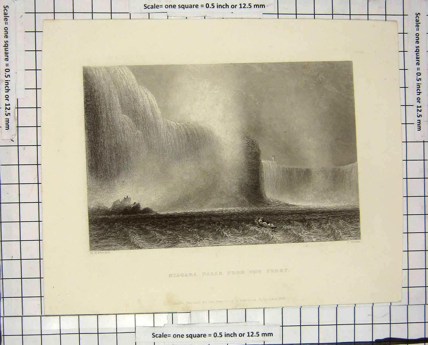 Original Old Antique Print 1838 Niagara Fall River Waterfalls Bartlett Cousen