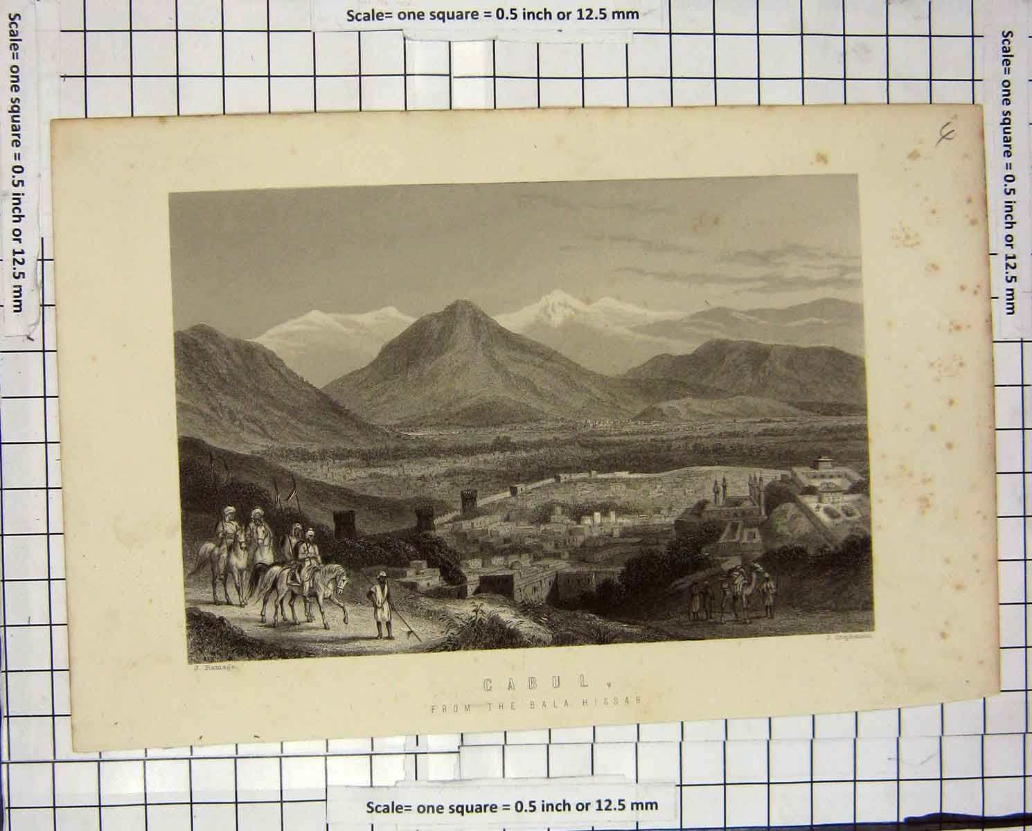 Original Old Antique Print Stephenson Engraving View Cabul Bala Hissar